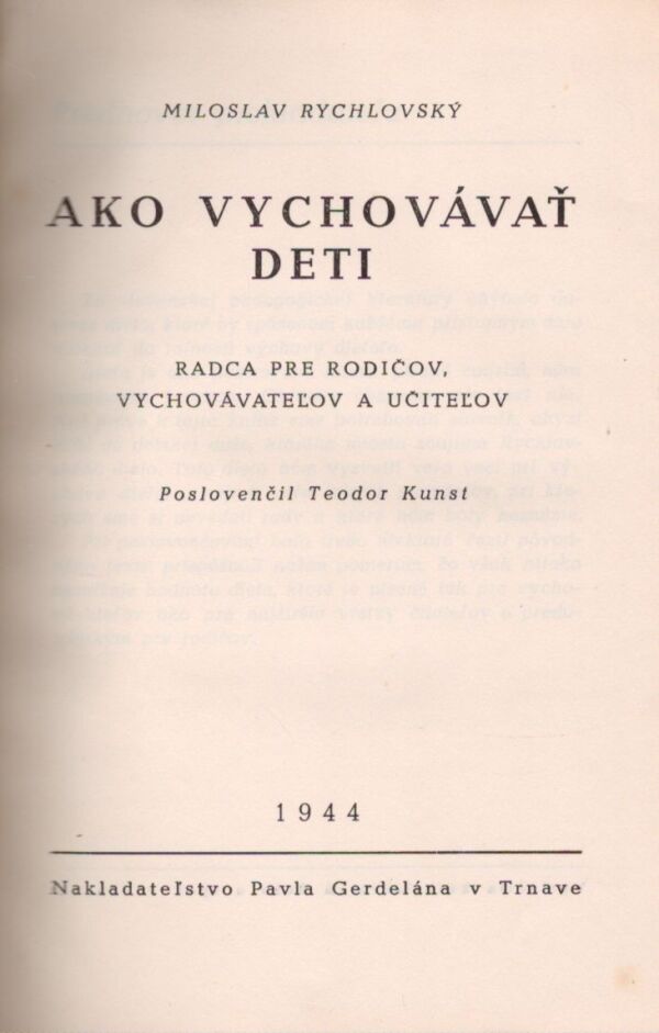 Miloslav Rychlovský: AKO VYCHOVÁVAŤ DETI