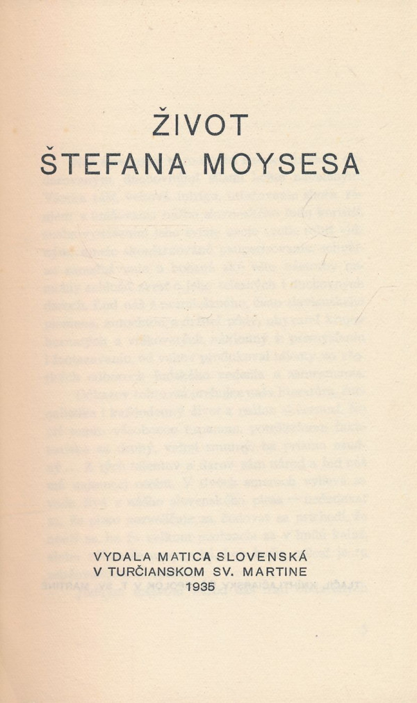 Svetozár Hurban Vajanský: Život Štefana Moysesa