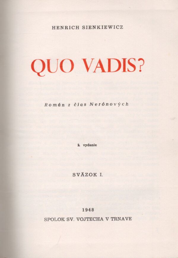 Henrich Sienkiewicz: QUO VADIS? 1+2