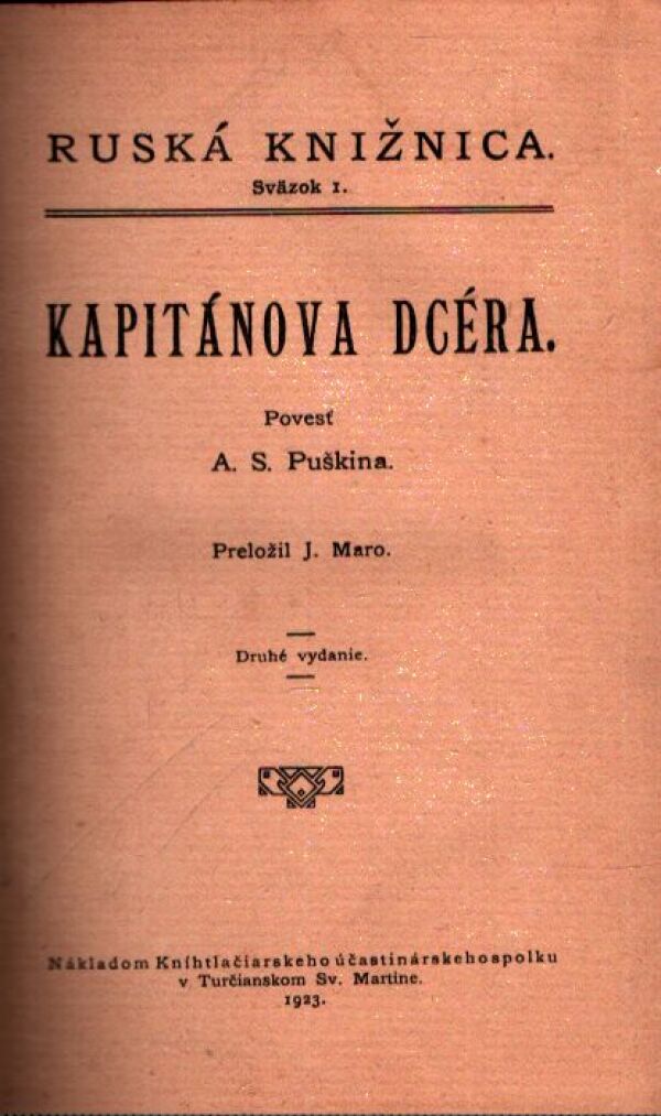 A. S. Puškin: KAPITÁNOVA DCÉRA