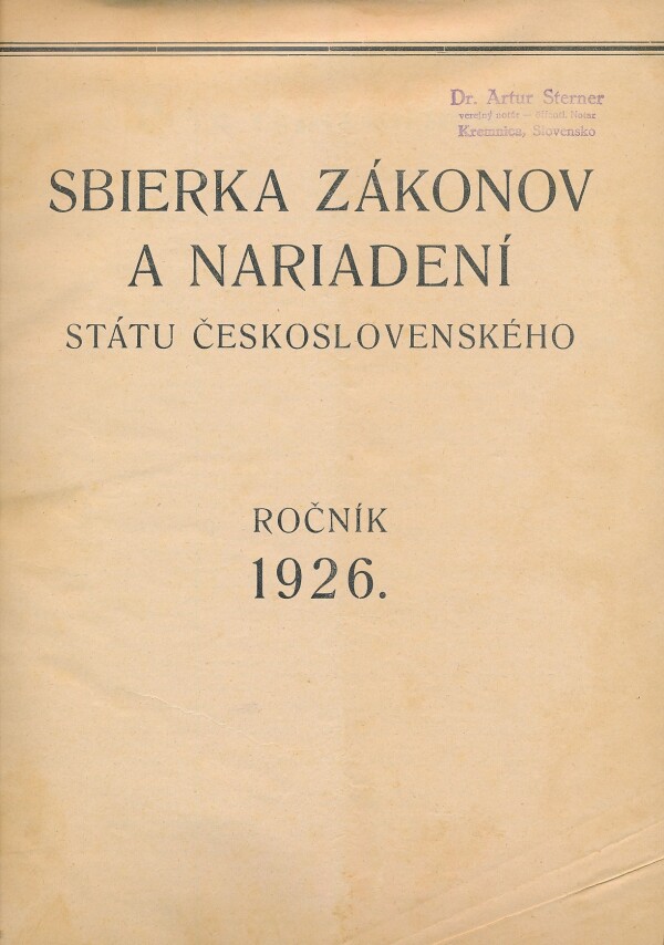 SBIERKA ZÁKONOV A NARIADENÍ STÁTU ČESKOSLOVENSKÉHO-1926