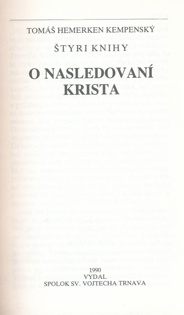 Tomáš Hemerken Kempenský: ŠTYRI KNIHY O NASLEDOVANÍ KRISTA