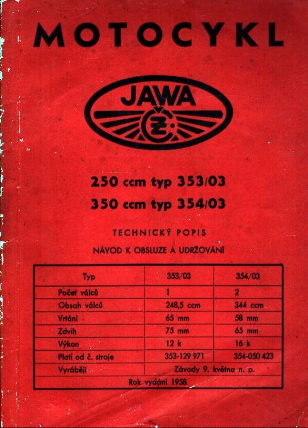 MOTOCYKL JAWA ČZ - 250CCM TYP 353/03, 350CCM TYP 354/03