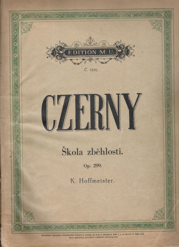 Karel Hoffmeister: CZERNY - ŠKOLA ZBĚHLOSTI OP. 299 - NOTY PRE KLAVÍR